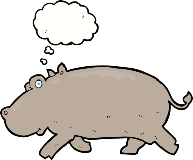Bir insan tarafından çizilmiş düşünce baloncuklu çizgi film hipopotamları.