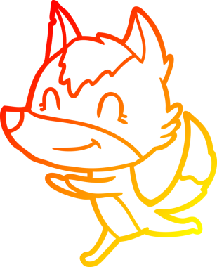 Bir insan tarafından çizilmiş dost canlısı bir kurdun sıcak çizgi çizimi.