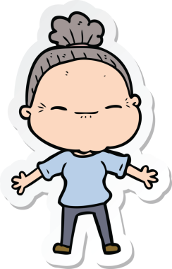 Bir insan tarafından çizilmiş barışçıl yaşlı bir kadının çıkartması.