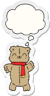 İnsan tarafından çizilmiş bir çıkartma olarak düşünce baloncuklu çizgi film ayısı.