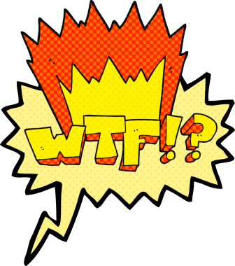 Bir insan tarafından çizilmiş serbest çizilmiş çizgi roman konuşma balonu WTF sembolü