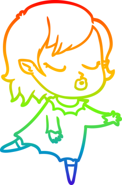 Gökkuşağı gradyan çizgisi. Bir insan tarafından çizilmiş şirin bir vampir kız çizgi filmi.