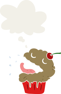 Düşünce baloncuğu olan, insan tarafından çizilmiş bir kek.