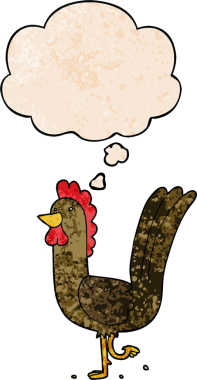 Düşünce baloncuklu çizgi film horozu bir insan tarafından çizilmiş grunge desen tarzı.