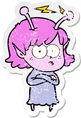 Bir insan tarafından çizilmiş uzaylı bir kızın sıkıntılı çıkartması.