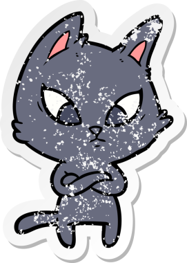 Bir insan tarafından çizilmiş kafası karışmış bir çizgi film kedisinin sıkıntılı çıkartması.