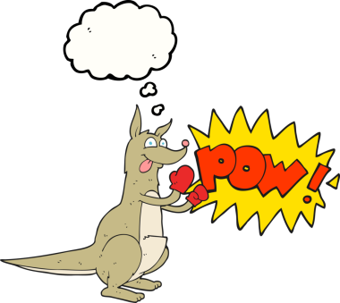 Bir insan tarafından çizilmiş serbest çizim balon karikatür boks kangurusu.