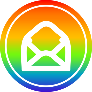 bir insan tarafından çizilmiş gökkuşağı gradyanı olan zarf harfli dairesel simge