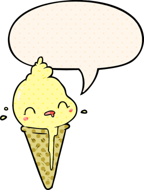 Bir insan tarafından çizilmiş çizgi roman tarzında konuşma baloncuklu tatlı çizgi film dondurması.