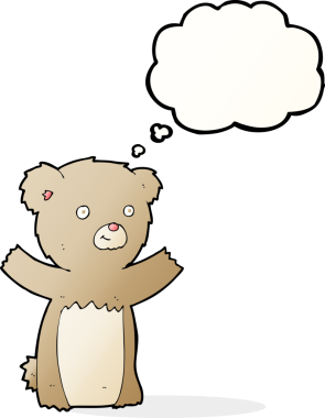 Bir insan tarafından çizilmiş düşünce balonlu oyuncak ayı.