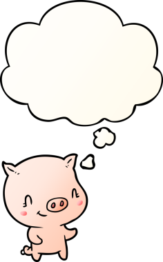 Bir insan tarafından çizilmiş, düşünce baloncuklu çizgi film domuzu.