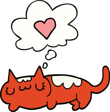 Bir insan tarafından çizilmiş düşünce kabarcığı olan çizgi film kedisi.