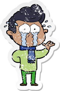 Bir insan tarafından çizilmiş ağlayan bir karikatür çıkartması.