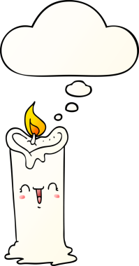 Düşünce baloncuklu çizgi film mutlu mum bir insan tarafından çizilmiş düz gradyan tarzı