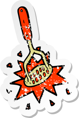 Bir insan tarafından çizilmiş patates ezicinin gerilmiş çıkartması.