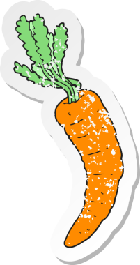 Bir insan tarafından çizilmiş havuç desenli bir karikatür çıkartması.