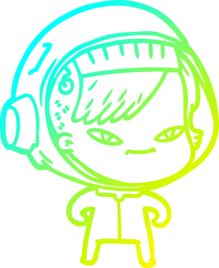 Bir insan tarafından çizilmiş soğuk gradyan çizgili astronot kadın çizimi.