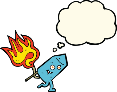 Bir insan tarafından çizilmiş düşünce baloncuklu komik havai fişek karakteri.