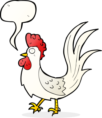 Bir insan tarafından çizilmiş konuşma balonlu horoz çizgi filmi.