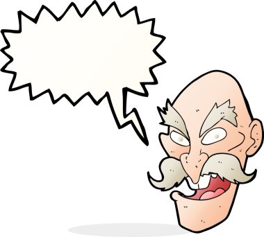 Bir insan tarafından çizilmiş düşünce baloncuğu olan yaşlı bir adamın karikatürü.