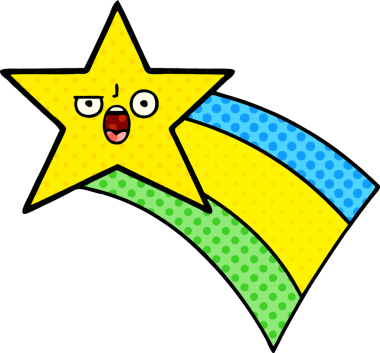 Bir insan tarafından çizilmiş kayan gökkuşağı yıldızının çizgi filmi.