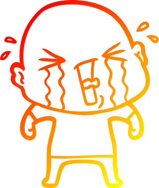 Bir insan tarafından çizilmiş, ağlayan kel bir adamın çizgi çizimi.