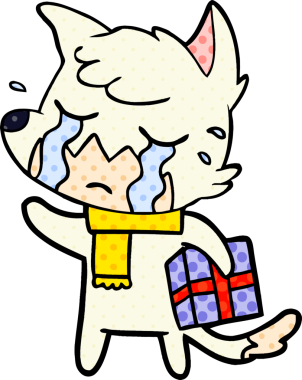 Bir insan tarafından çizilmiş ağlayan Noel tilkisi çizgi filmi.