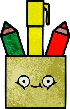 Bir insan tarafından çizilmiş bir kalem tenceresinin retro grunge desen karikatürü