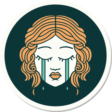 Bir insan tarafından çizilmiş geleneksel kadın yüzü stili bir dövme çıkartması.