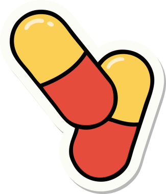 Bir insan tarafından çizilmiş geleneksel bir hapın dövme çıkartması.