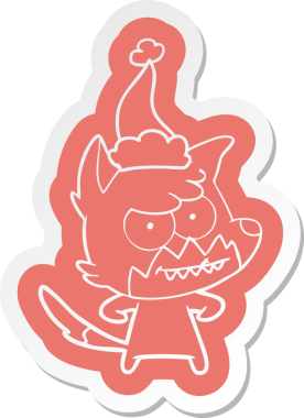 Bir insan tarafından çizilmiş Noel Baba şapkası giymiş sırıtan tilki çıkartması.