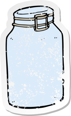 Bir insan tarafından çizilmiş cam bir kavanozun gerilimli retro yapıştırması.