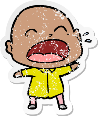 Bir insan tarafından çizilmiş kel bir adam diye bağıran bir çizgi film çıkartması.