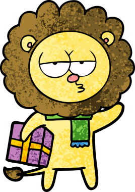 Bir insan tarafından çizilmiş, çizgi film yorgun aslanı.