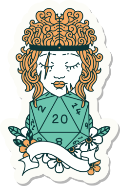 Bir insan tarafından çizilmiş doğal 20 zarlı bir insan barbarının çıkartması.