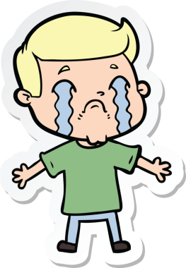 Bir insan tarafından çizilmiş, ağlayan bir çizgi film karakterinin çıkartması.