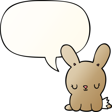 Bir insan tarafından çizilmiş, tatlı çizgi film tavşanı konuşma baloncuğu gibi.