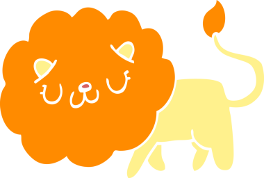 Bir insan tarafından çizilmiş düz renkli çizgi film aslanı