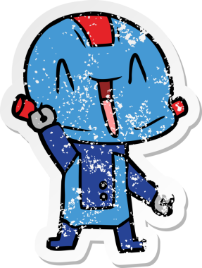 Bir insan tarafından çizilmiş karikatür robotunun sıkıntılı çıkartması.