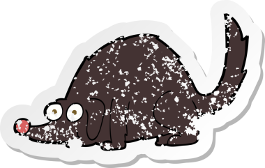 Bir insan tarafından çizilmiş mutlu bir köpeğin gerilmiş çıkartması.