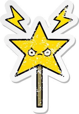 Bir insan tarafından çizilmiş sevimli bir çizgi film sihirli değneğinin sıkıntılı çıkartması.