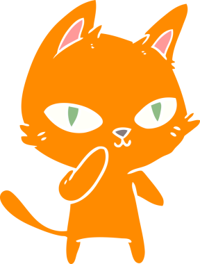 Bir insan tarafından çizilmiş düz renkli çizgi film kedisi.