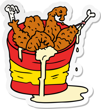 Elle çizilmiş karikatür karalama kovası Bir insan tarafından çizilmiş kızarmış tavuk