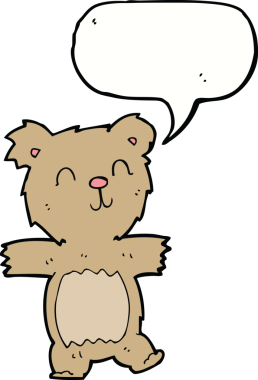 Bir insan tarafından çizilmiş konuşma baloncuklu şirin oyuncak ayı.