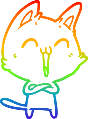 Bir insan tarafından miyavlanan mutlu bir çizgi film kedisinin çizimi.