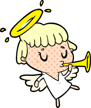 Bir insan tarafından çizilmiş sevimli çizgi roman meleği.