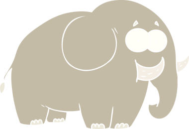 Bir insan tarafından çizilmiş düz renkli çizgi film fili.