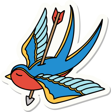 Bir insanın çizdiği okla delinmiş bir kırlangıç dövmesi.