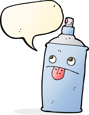 Bir insan tarafından çizilmiş konuşma balonlu sprey kutusu.