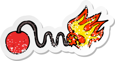 Bir insan tarafından çizilmiş, yanan fitilli bir çizgi film bombasının gerilimli etiketi.